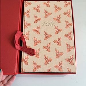 Family Recipes Journal with Red and Cream Strawberry Design in Red Box